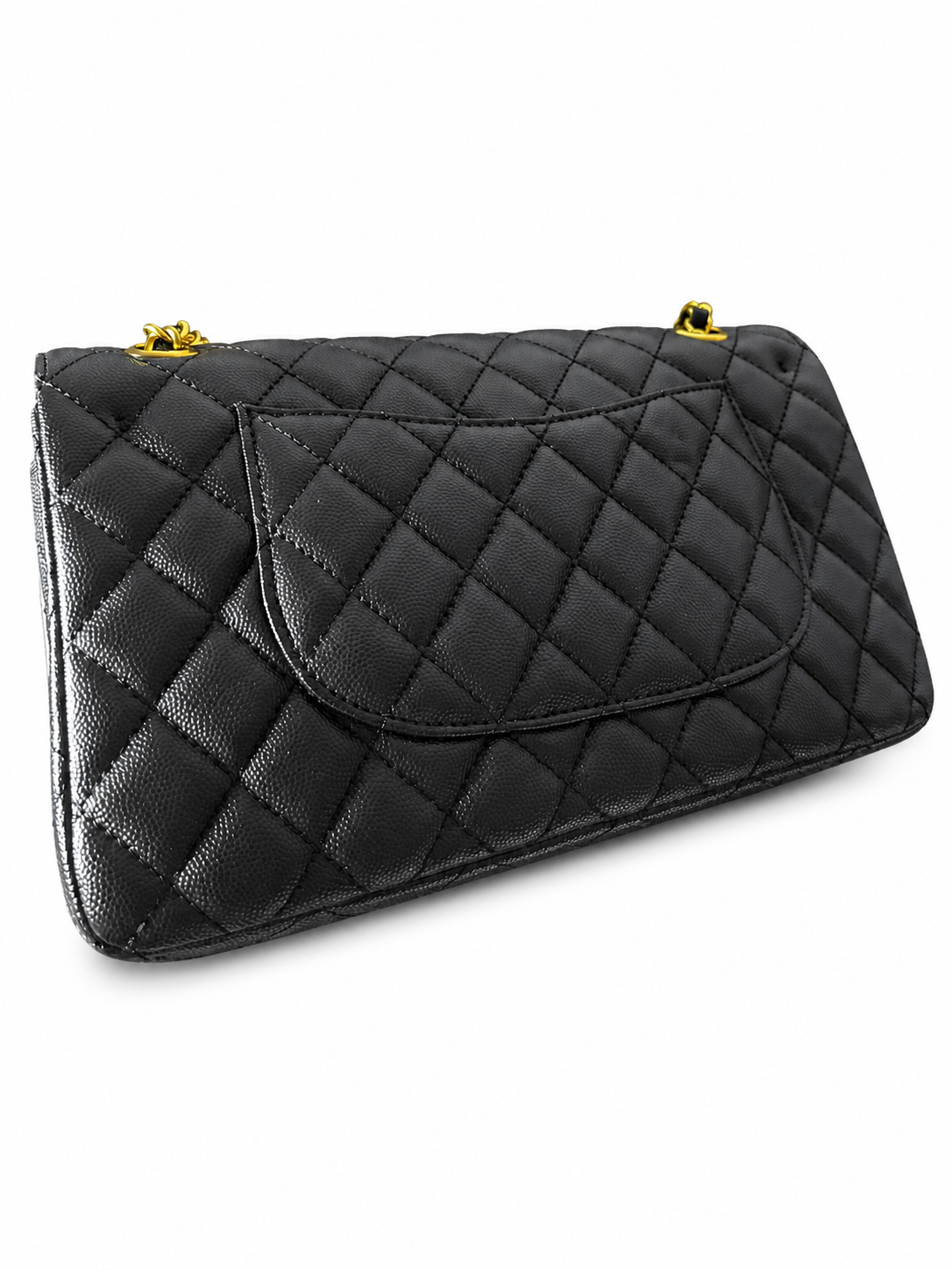 Chanel Quilted Flap Shoulder Bag – Black Caviar Leather with Gold-Tone Hardware – Pre-Owned