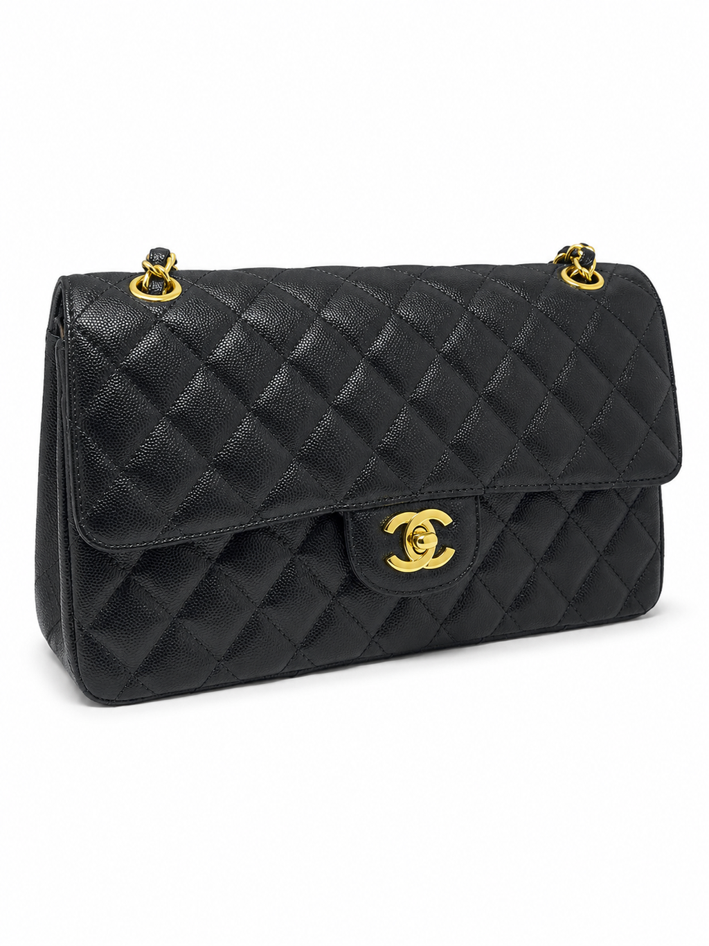 Chanel Quilted Flap Shoulder Bag – Black Caviar Leather with Gold-Tone Hardware – Pre-Owned