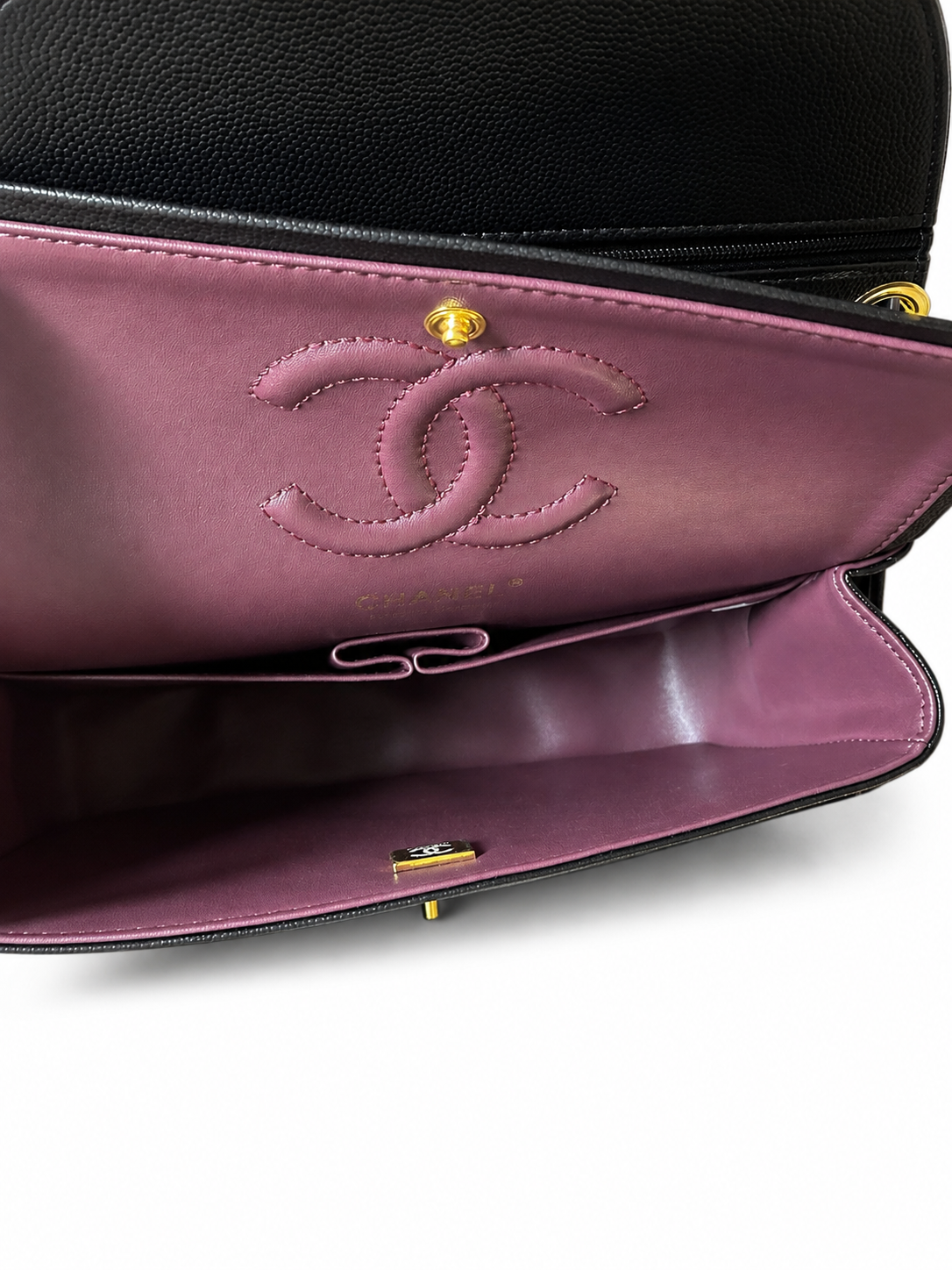 Chanel Quilted Flap Shoulder Bag – Black Caviar Leather with Gold-Tone Hardware – Pre-Owned