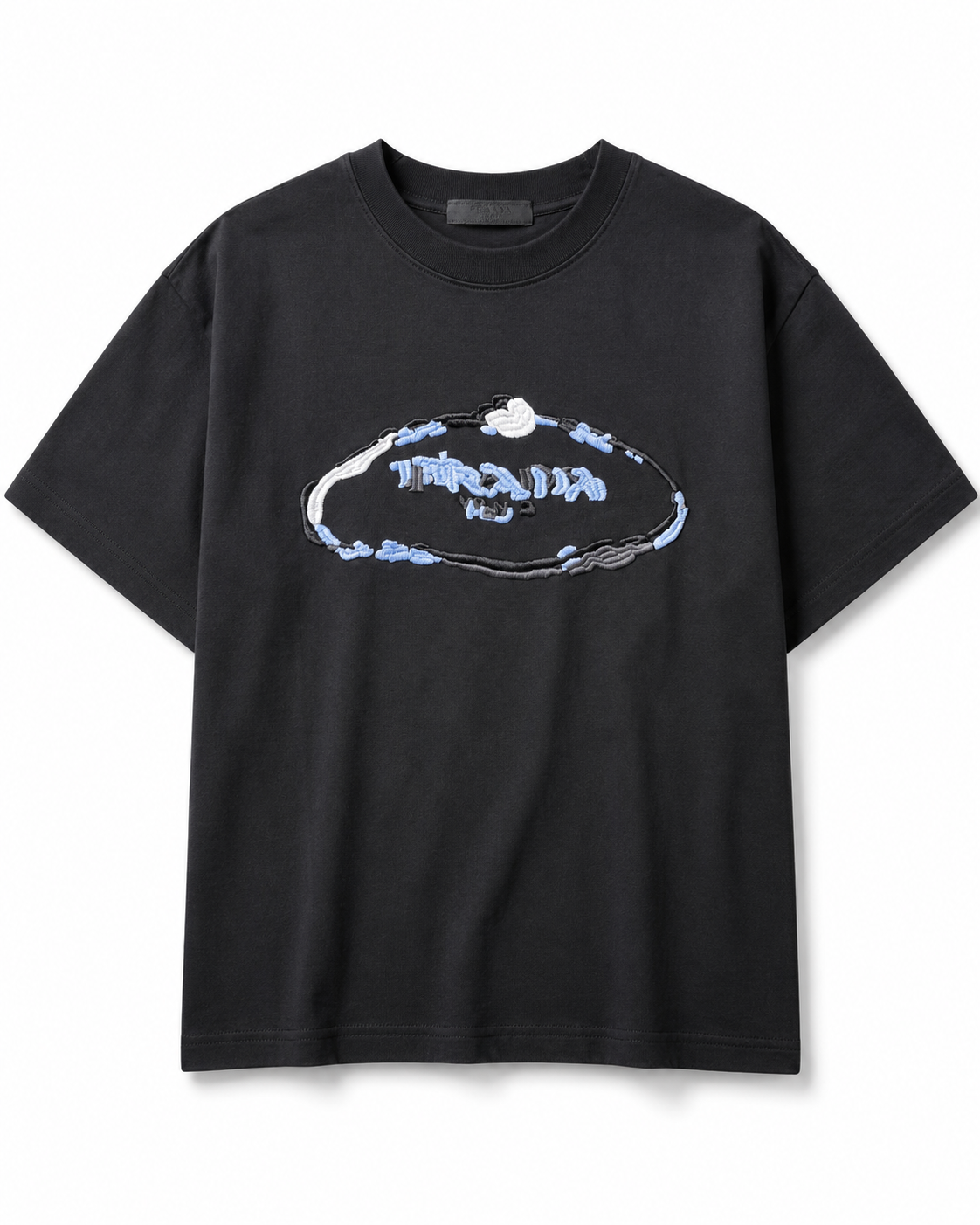 Prada Men’s Embroidered Graphic T-Shirt – Black – Size M – New With Tags
