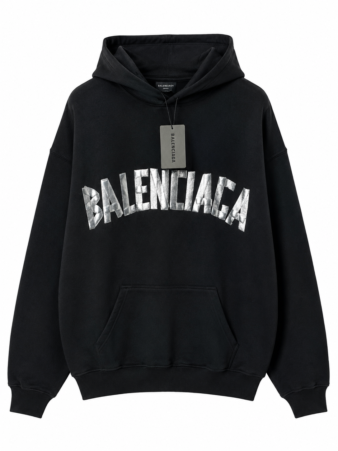 Balenciaga Metallic Logo Oversized Hoodie Black – Size M | New