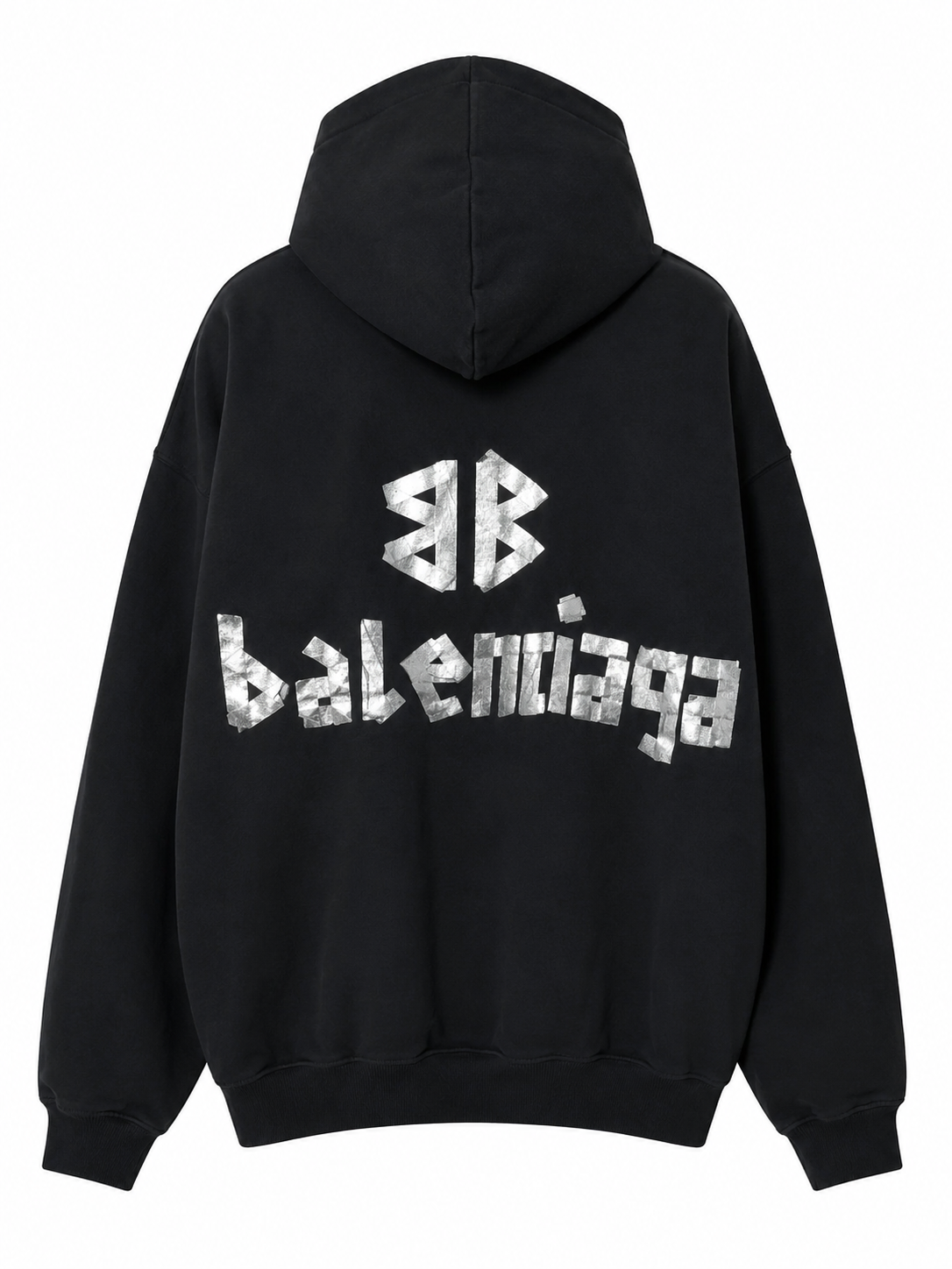 Balenciaga Metallic Logo Oversized Hoodie Black – Size M | New