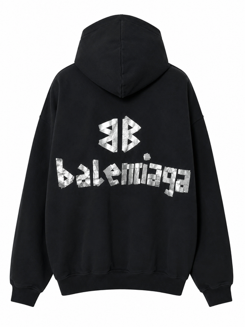 Balenciaga Metallic Logo Oversized Hoodie Black – Size M | New With Tags