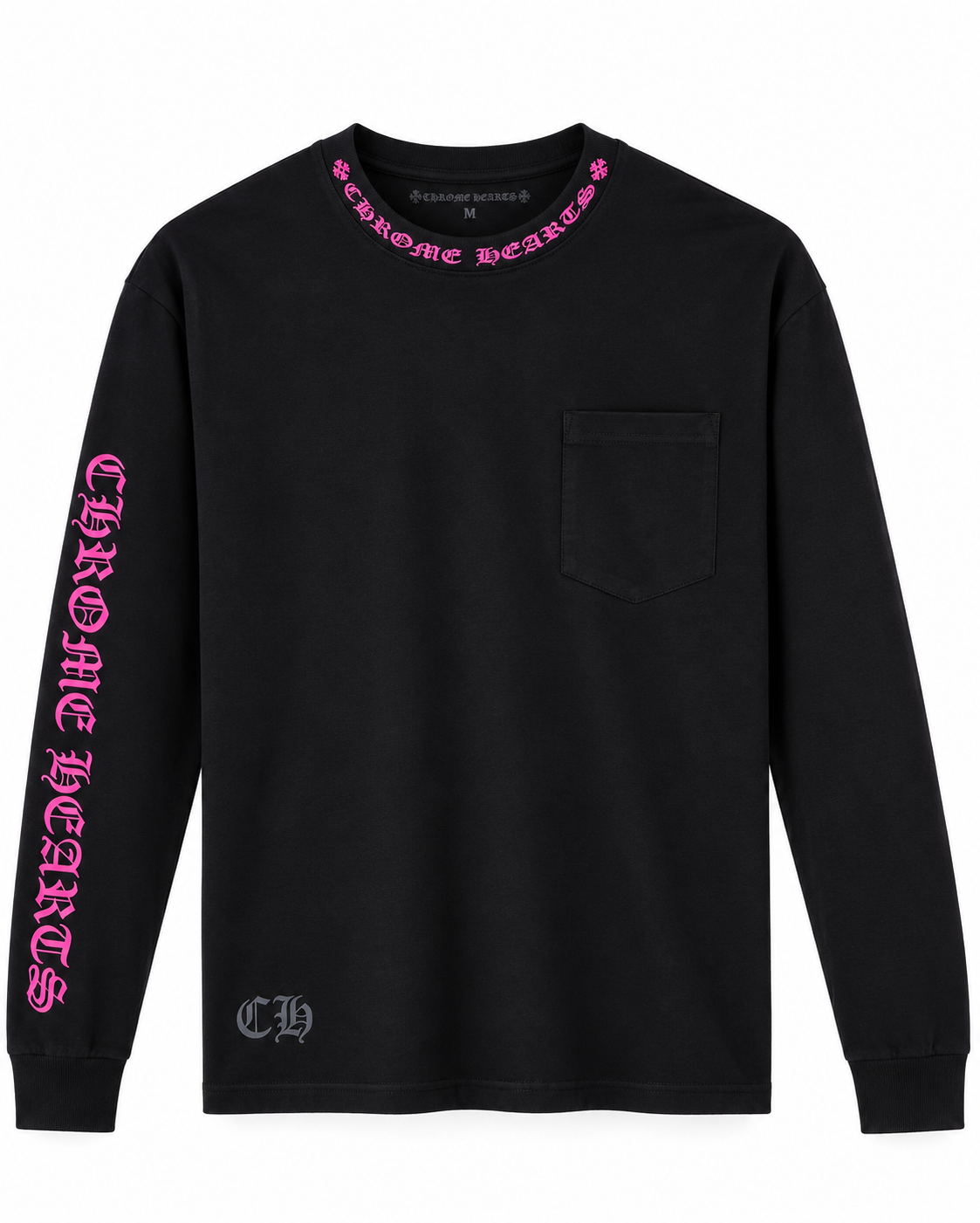 Chrome Hearts Long Sleeve Pocket T-Shirt Black Pink Logo – Brand New With Tags Size M