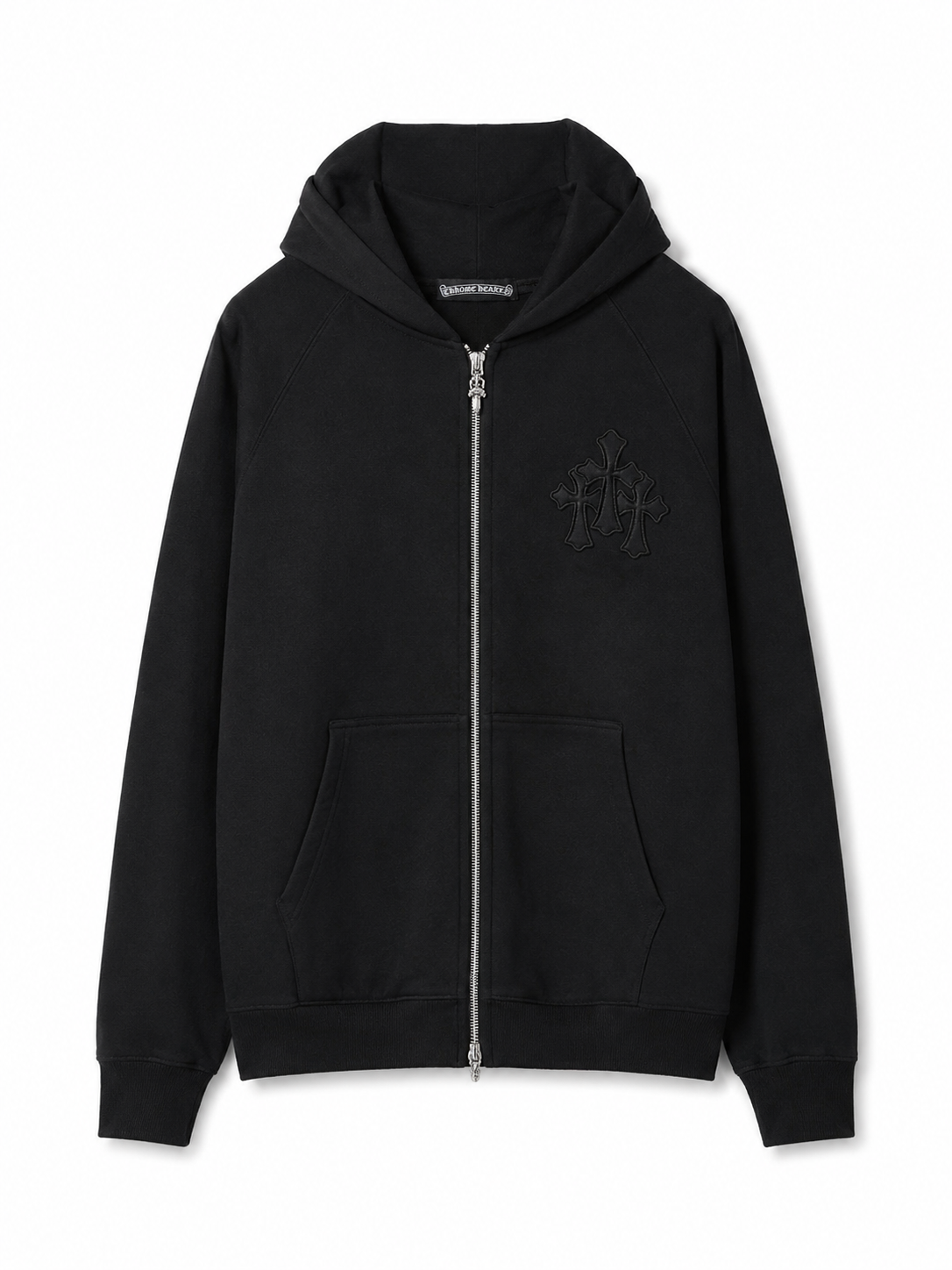 Chrome Hearts Black Zip-Up Hoodie Cross Patch – Brand New with Tags – Authentic