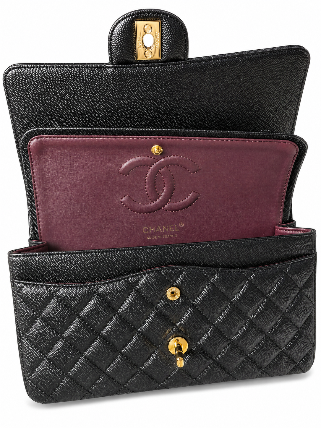 Chanel Quilted Flap Shoulder Bag – Black Caviar Leather with Gold-Tone Hardware – Pre-Owned