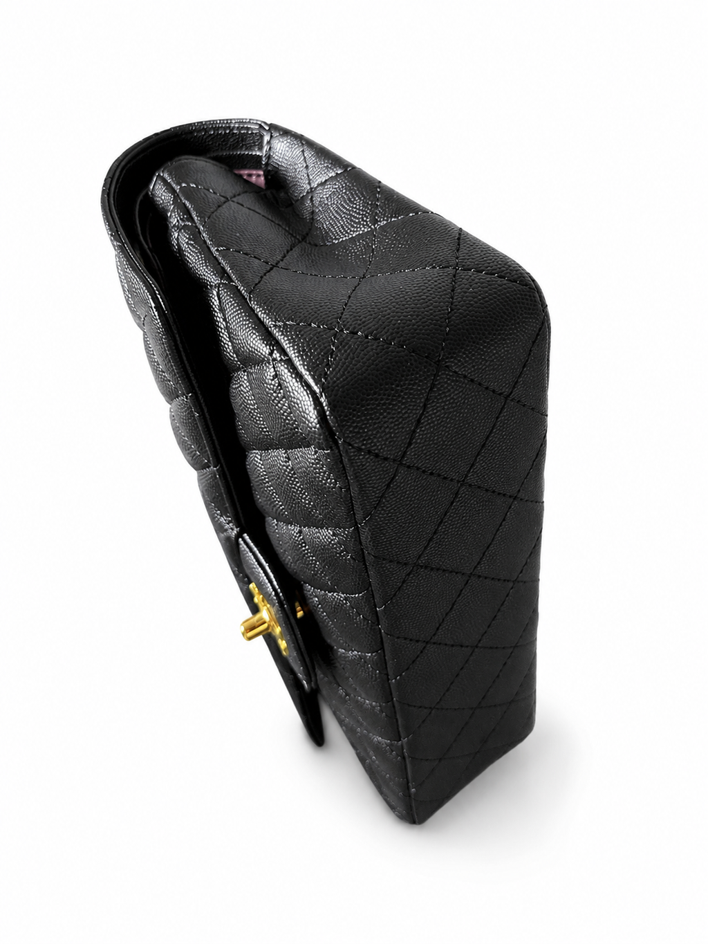 Chanel Quilted Flap Shoulder Bag – Black Caviar Leather with Gold-Tone Hardware – Pre-Owned