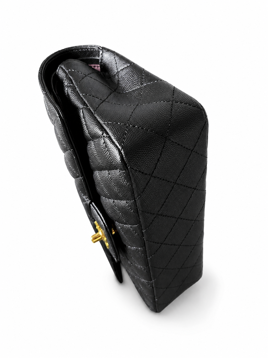 Chanel Quilted Flap Shoulder Bag – Black Caviar Leather with Gold-Tone Hardware – Pre-Owned
