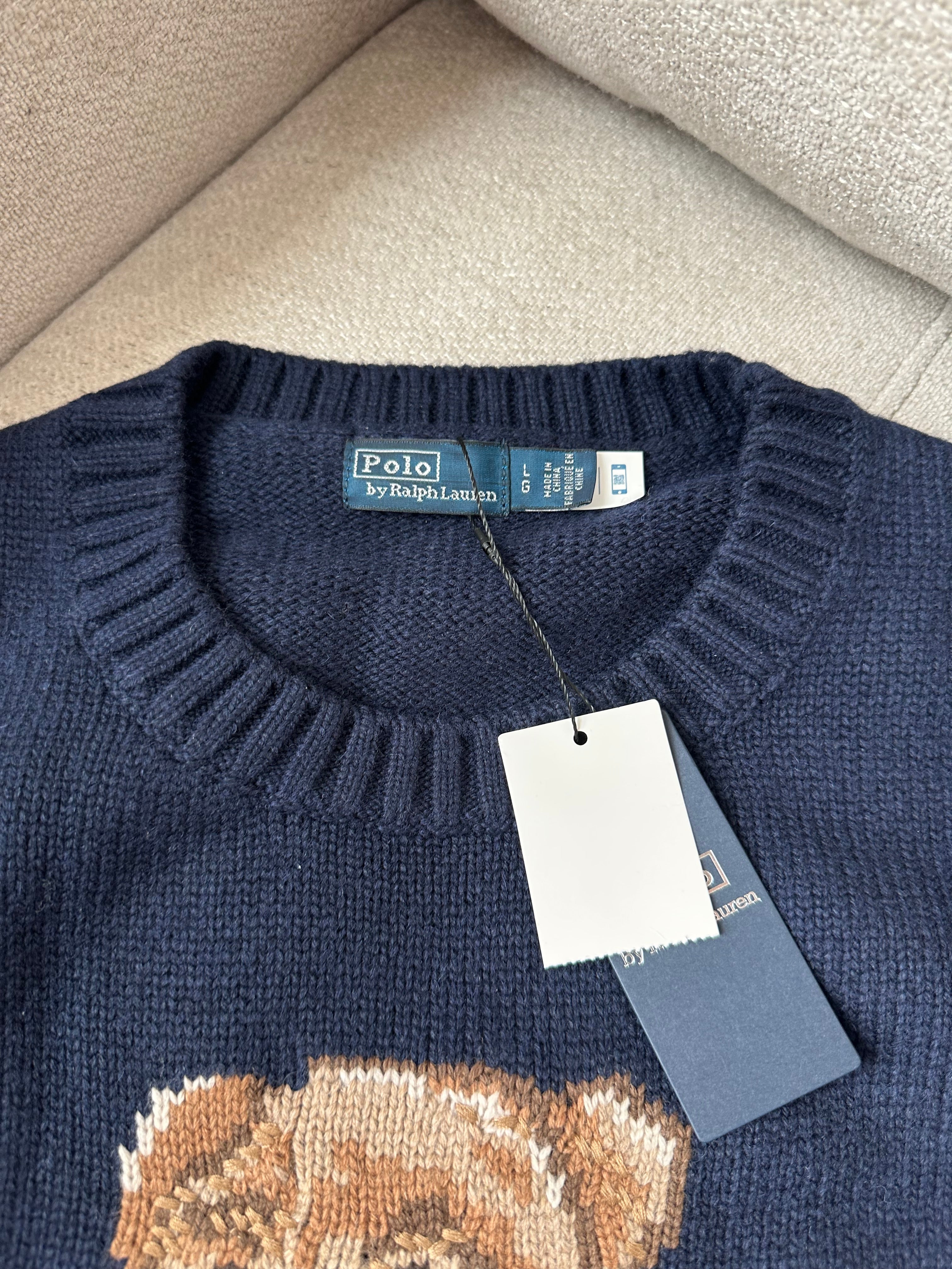 Women’s Polo Ralph Lauren Polo Bear Wool Sweater – Navy Blue – Sizes S, M, L – New With Tags